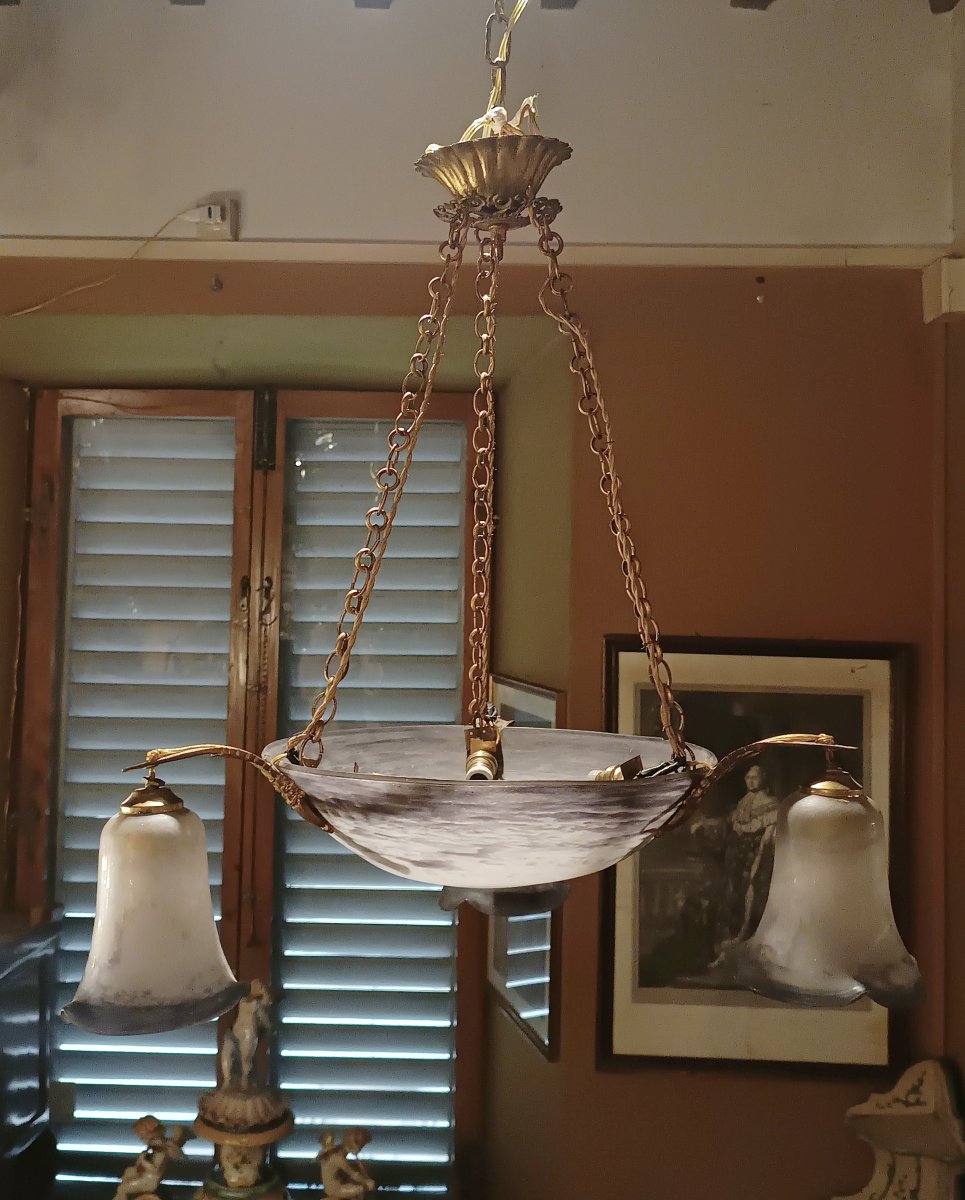 LAMPADARIO ART NOUVEAU IN VETRO INIZIO XX SECOLO -photo-8