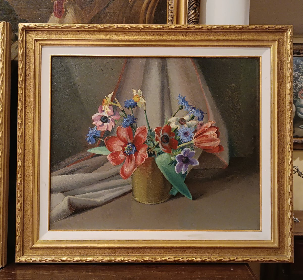 COPPIA DI DIPINTI CON FIORI VALENTINO GHIGLIA META' DEL XX SECOLO -photo-2