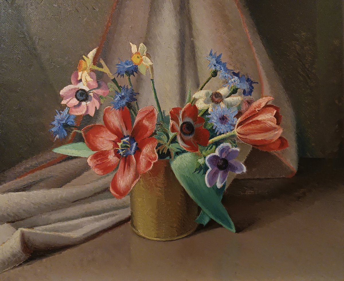 COPPIA DI DIPINTI CON FIORI VALENTINO GHIGLIA META' DEL XX SECOLO -photo-4