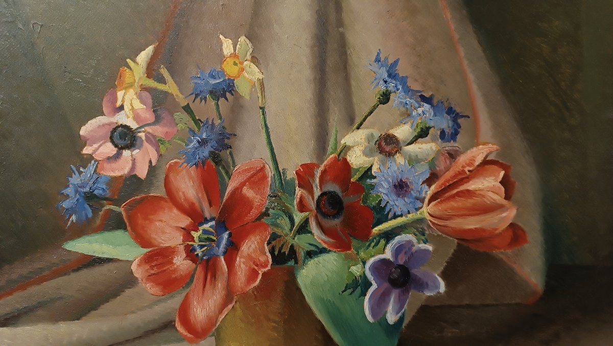 COPPIA DI DIPINTI CON FIORI VALENTINO GHIGLIA META' DEL XX SECOLO -photo-1