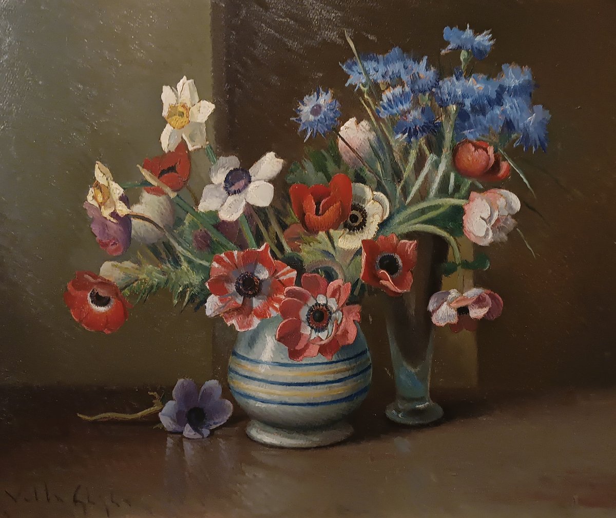 COPPIA DI DIPINTI CON FIORI VALENTINO GHIGLIA META' DEL XX SECOLO -photo-3