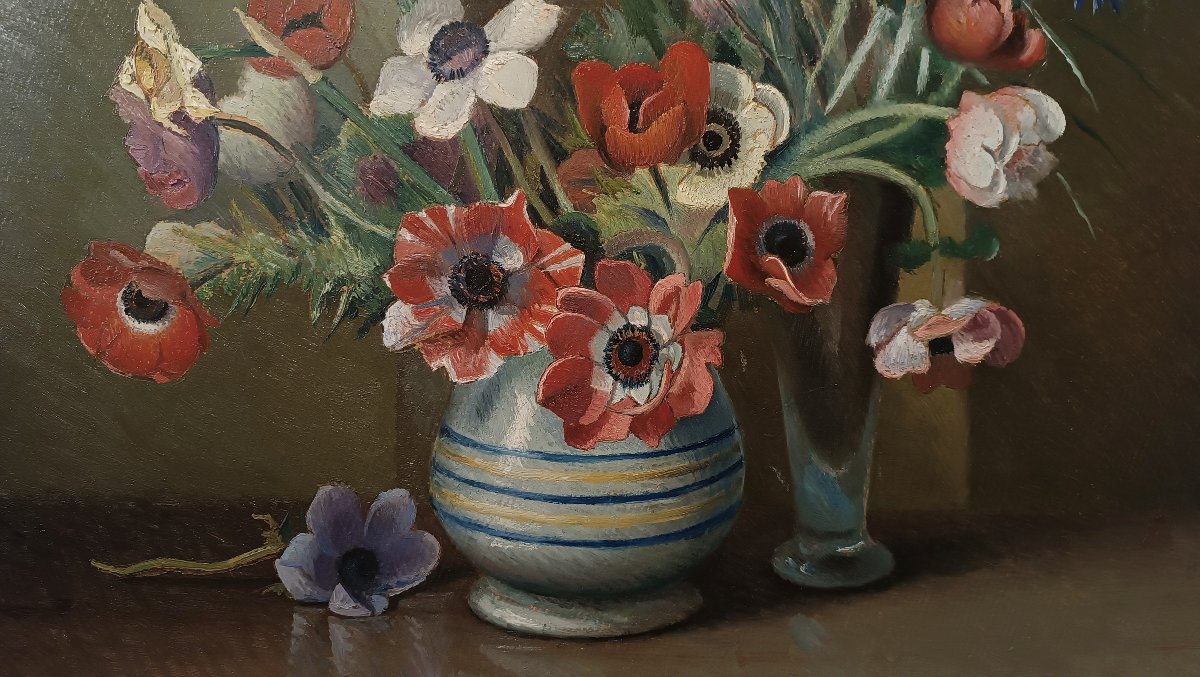 COPPIA DI DIPINTI CON FIORI VALENTINO GHIGLIA META' DEL XX SECOLO -photo-5