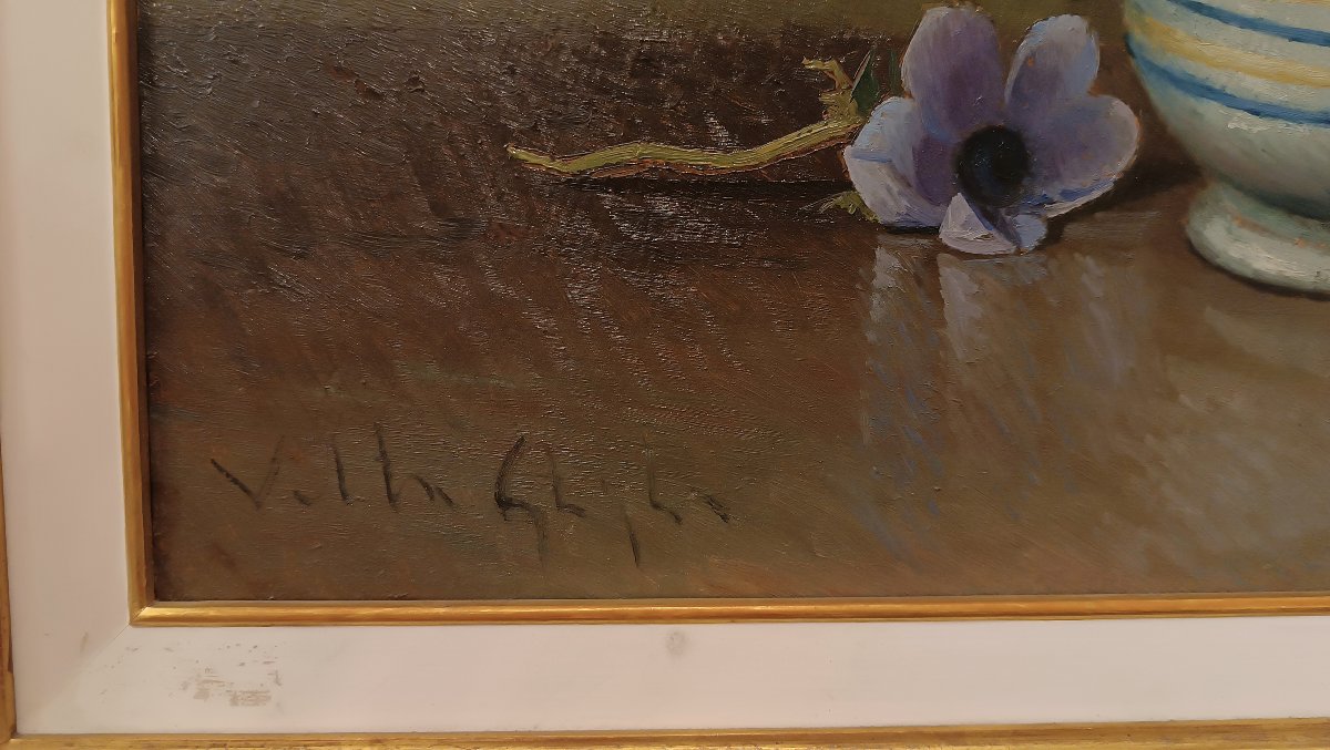 COPPIA DI DIPINTI CON FIORI VALENTINO GHIGLIA META' DEL XX SECOLO -photo-6