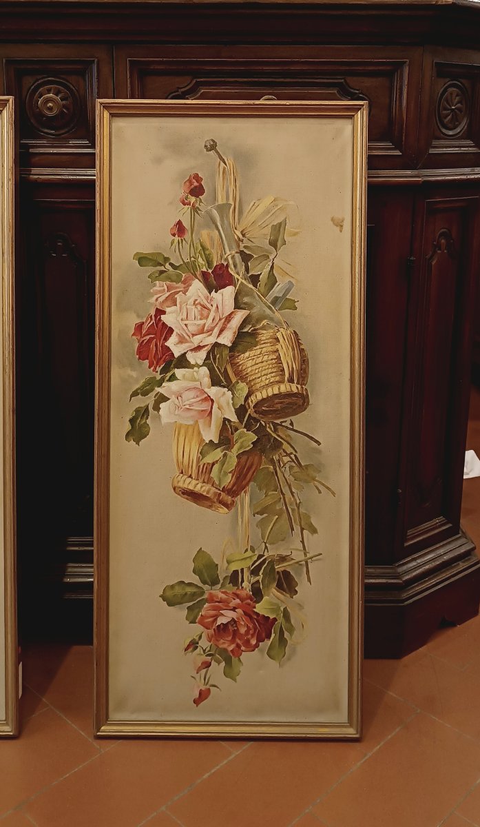 COPPIA DI DIPINTI CON FIORI FINE XIX-INIZIO XX SECOLO -photo-2