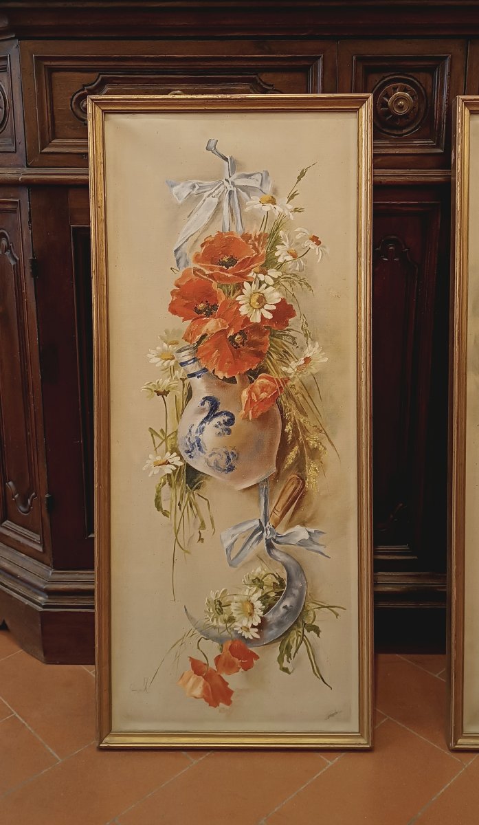 COPPIA DI DIPINTI CON FIORI FINE XIX-INIZIO XX SECOLO -photo-3