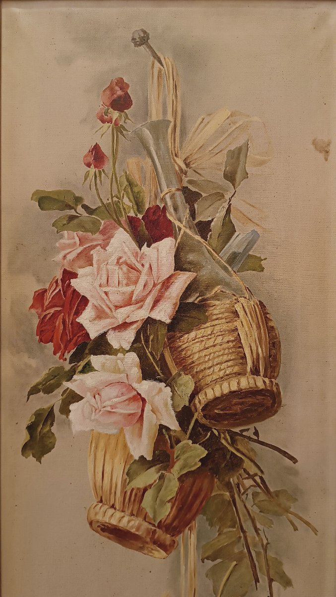 COPPIA DI DIPINTI CON FIORI FINE XIX-INIZIO XX SECOLO -photo-4