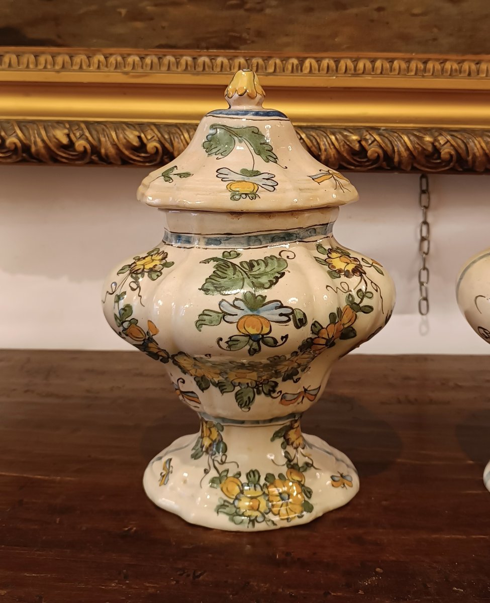 COPPIA DI VASI DA FARMACIA IN MAIOLICA PRIMA META' XVIII SECOLO -photo-3