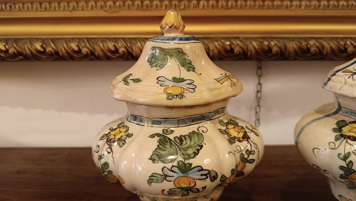 COPPIA DI VASI DA FARMACIA IN MAIOLICA PRIMA META' XVIII SECOLO -photo-1
