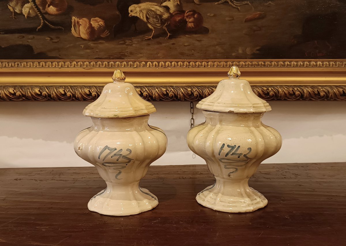COPPIA DI VASI DA FARMACIA IN MAIOLICA PRIMA META' XVIII SECOLO -photo-4
