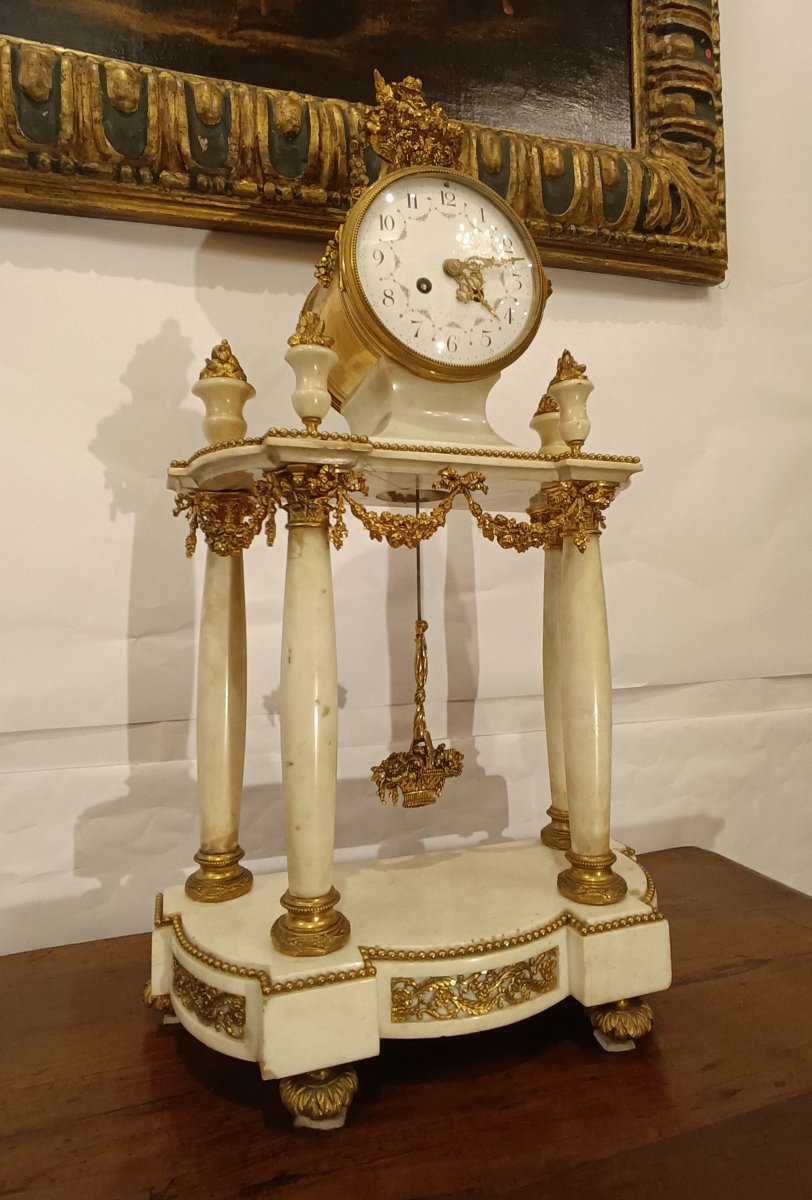 OROLOGIO NAPOLEONE III IN MARMO E BRONZO DORATO META' XIX SECOLO-photo-6
