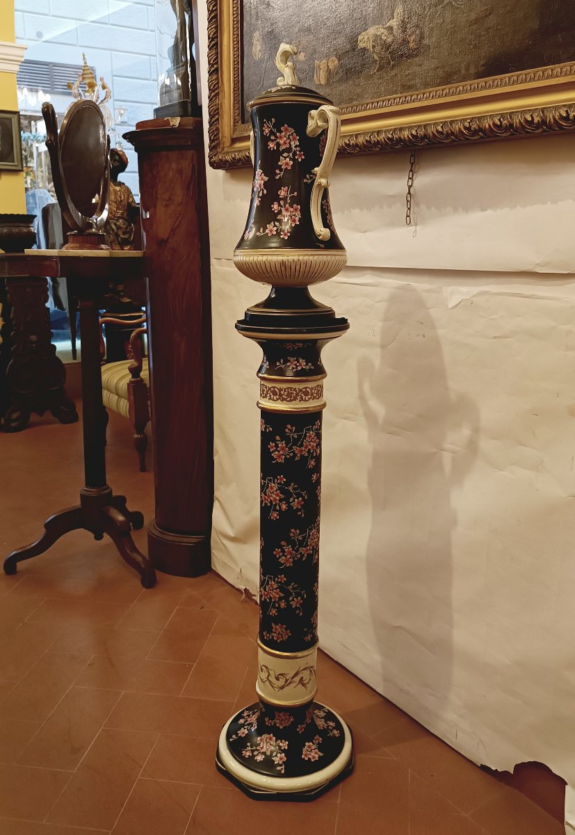 COLONNA CON VASO IN PORCELLANA INIZI XX SECOLO-photo-3
