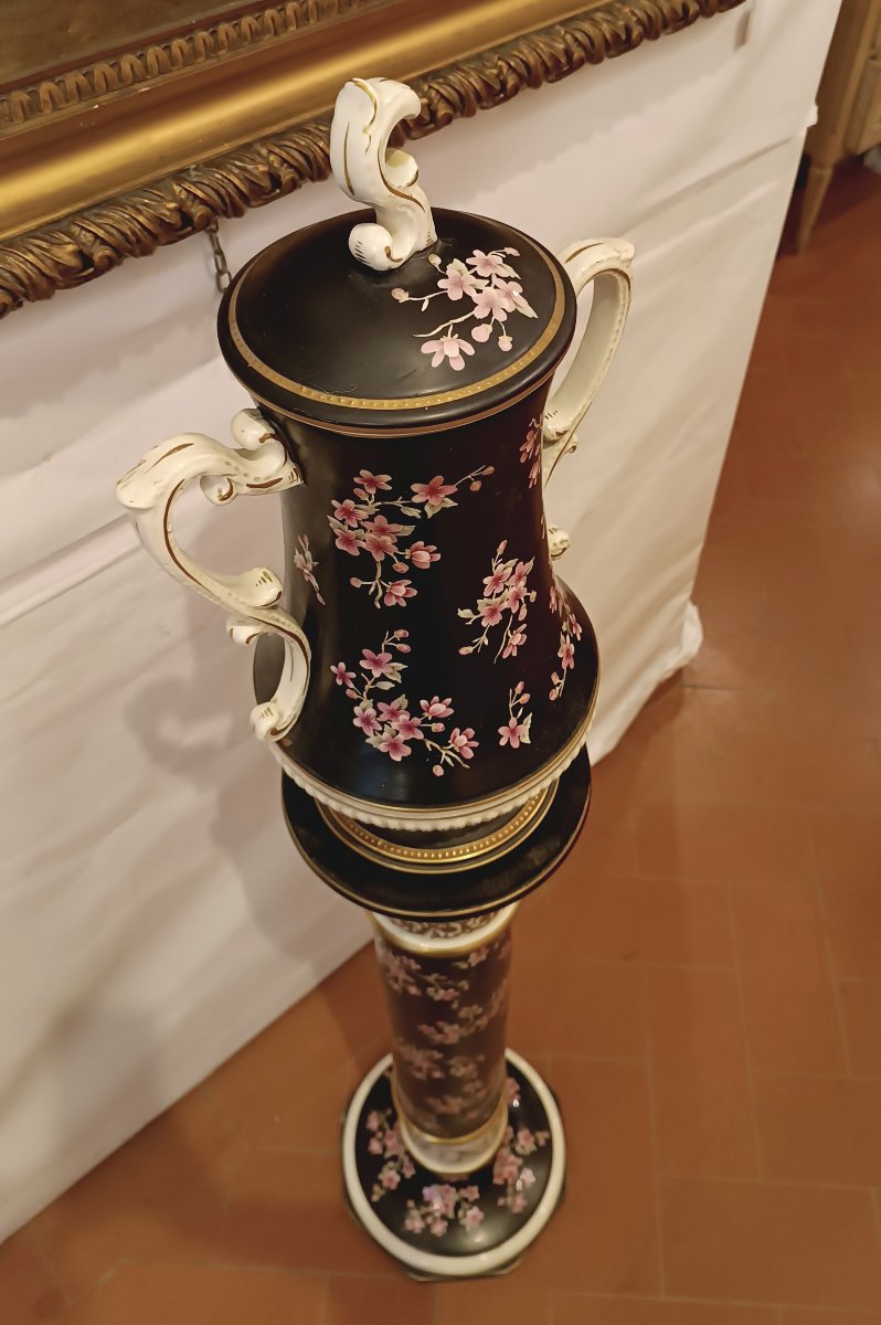 COLONNA CON VASO IN PORCELLANA INIZI XX SECOLO-photo-5