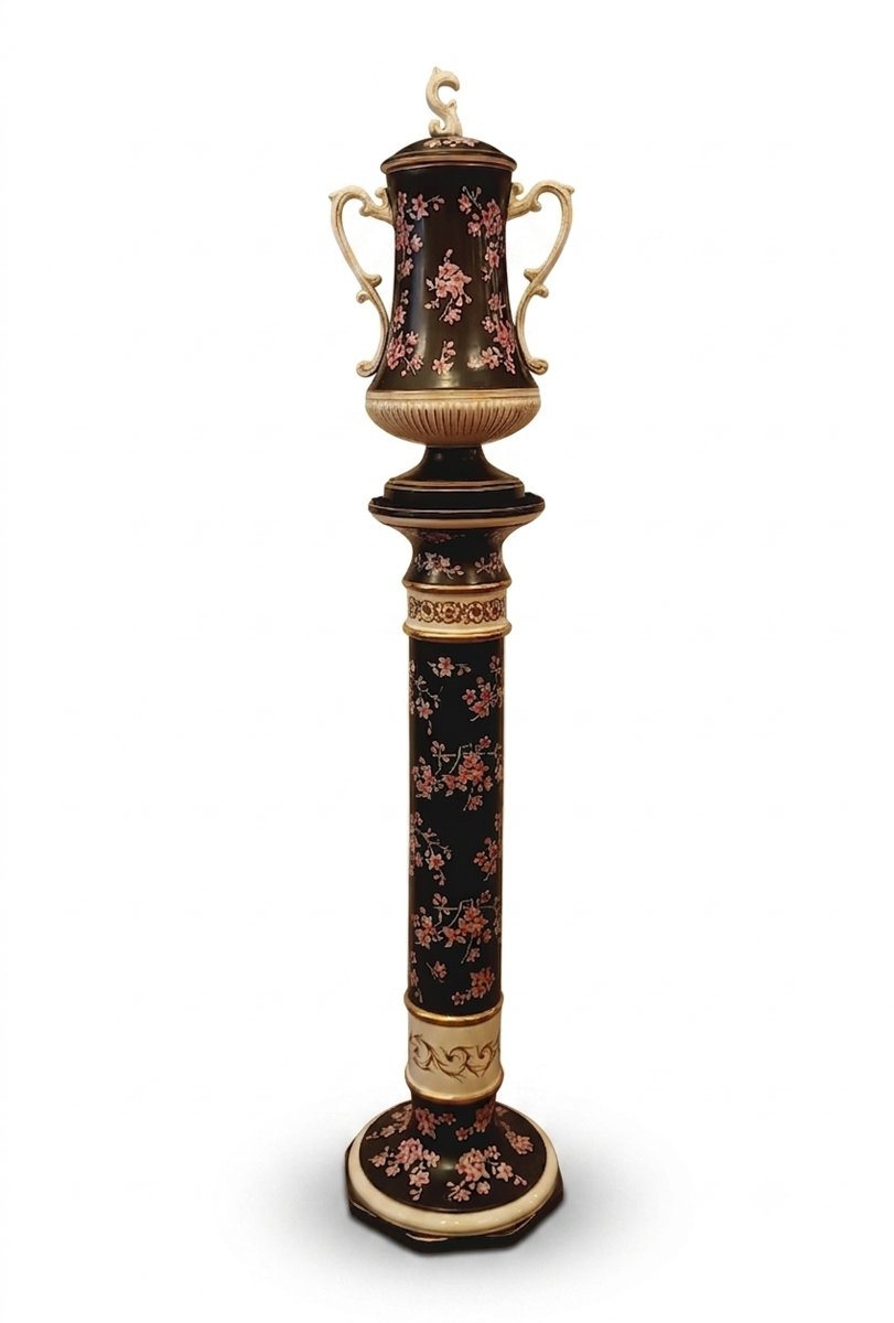 COLONNA CON VASO IN PORCELLANA INIZI XX SECOLO