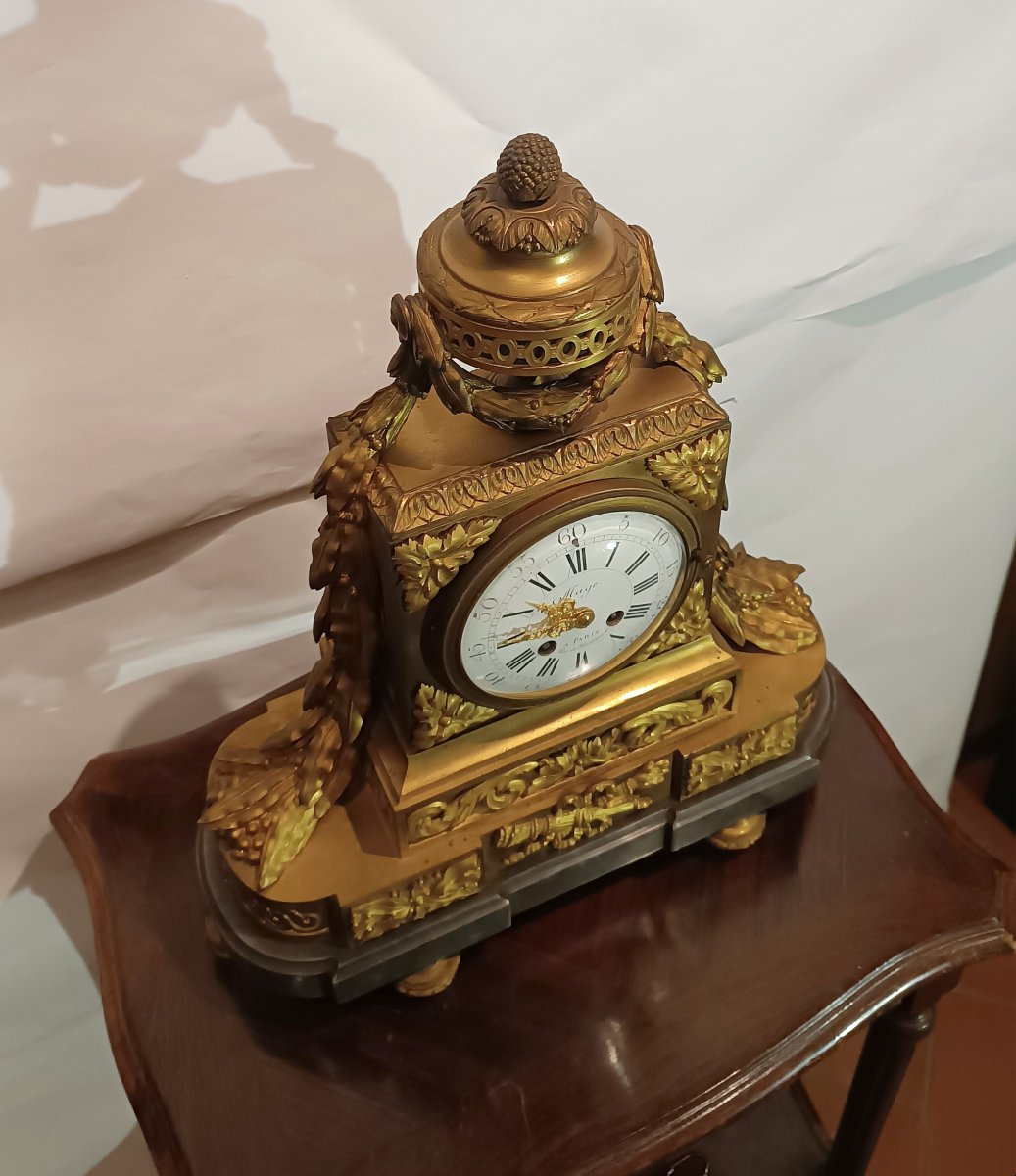 OROLOGIO IN BRONZO CON BASE IN MARMO BARDIGLIO PRIMA META' XIX SECOLO -photo-3