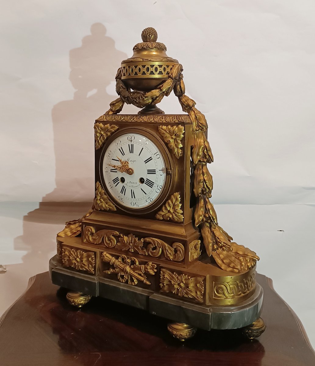 OROLOGIO IN BRONZO CON BASE IN MARMO BARDIGLIO PRIMA META' XIX SECOLO -photo-2