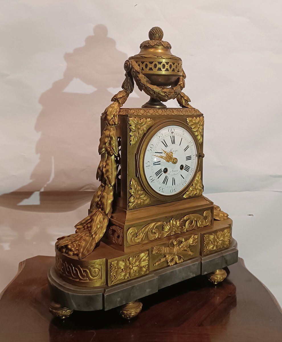 OROLOGIO IN BRONZO CON BASE IN MARMO BARDIGLIO PRIMA META' XIX SECOLO -photo-6