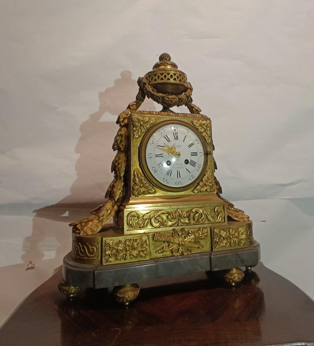 OROLOGIO IN BRONZO CON BASE IN MARMO BARDIGLIO PRIMA META' XIX SECOLO -photo-7