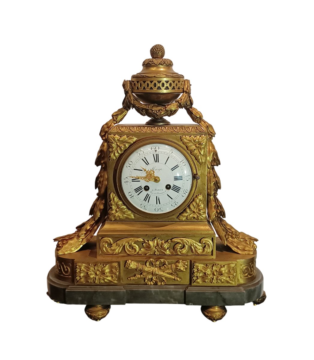 OROLOGIO IN BRONZO CON BASE IN MARMO BARDIGLIO PRIMA META' XIX SECOLO 