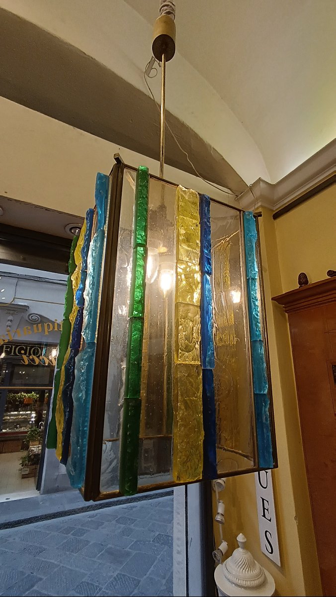 LAMPADARIO IN VETRO MULTICOLORE POLLONI ANNI '60 -photo-3