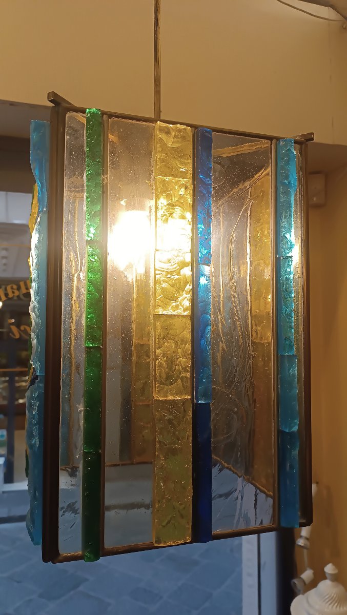 LAMPADARIO IN VETRO MULTICOLORE POLLONI ANNI '60 -photo-4