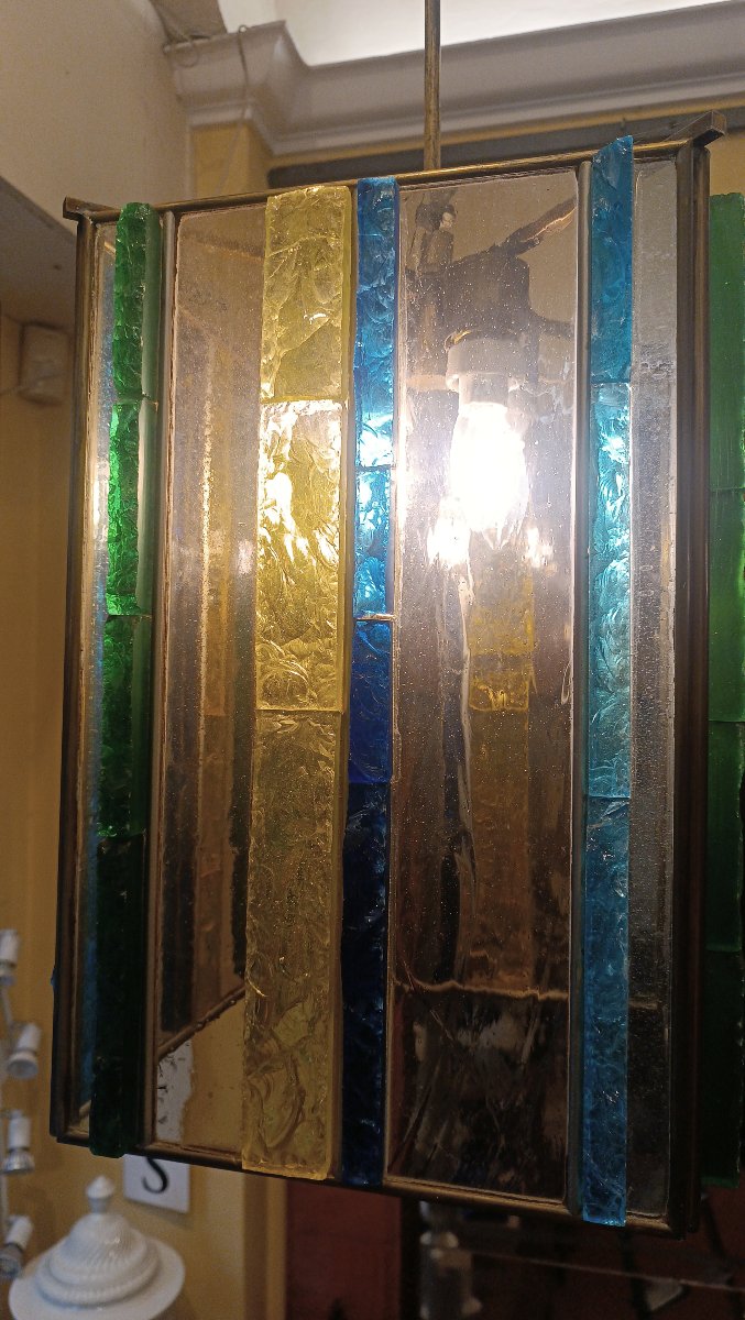 LAMPADARIO IN VETRO MULTICOLORE POLLONI ANNI '60 -photo-1