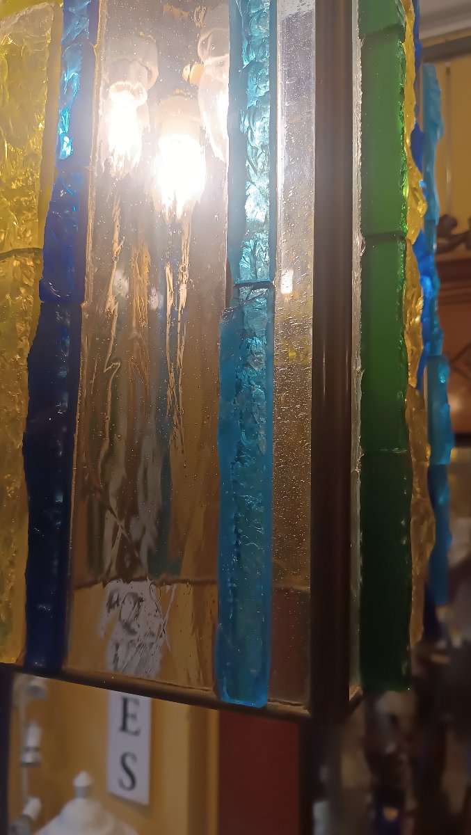 LAMPADARIO IN VETRO MULTICOLORE POLLONI ANNI '60 -photo-2