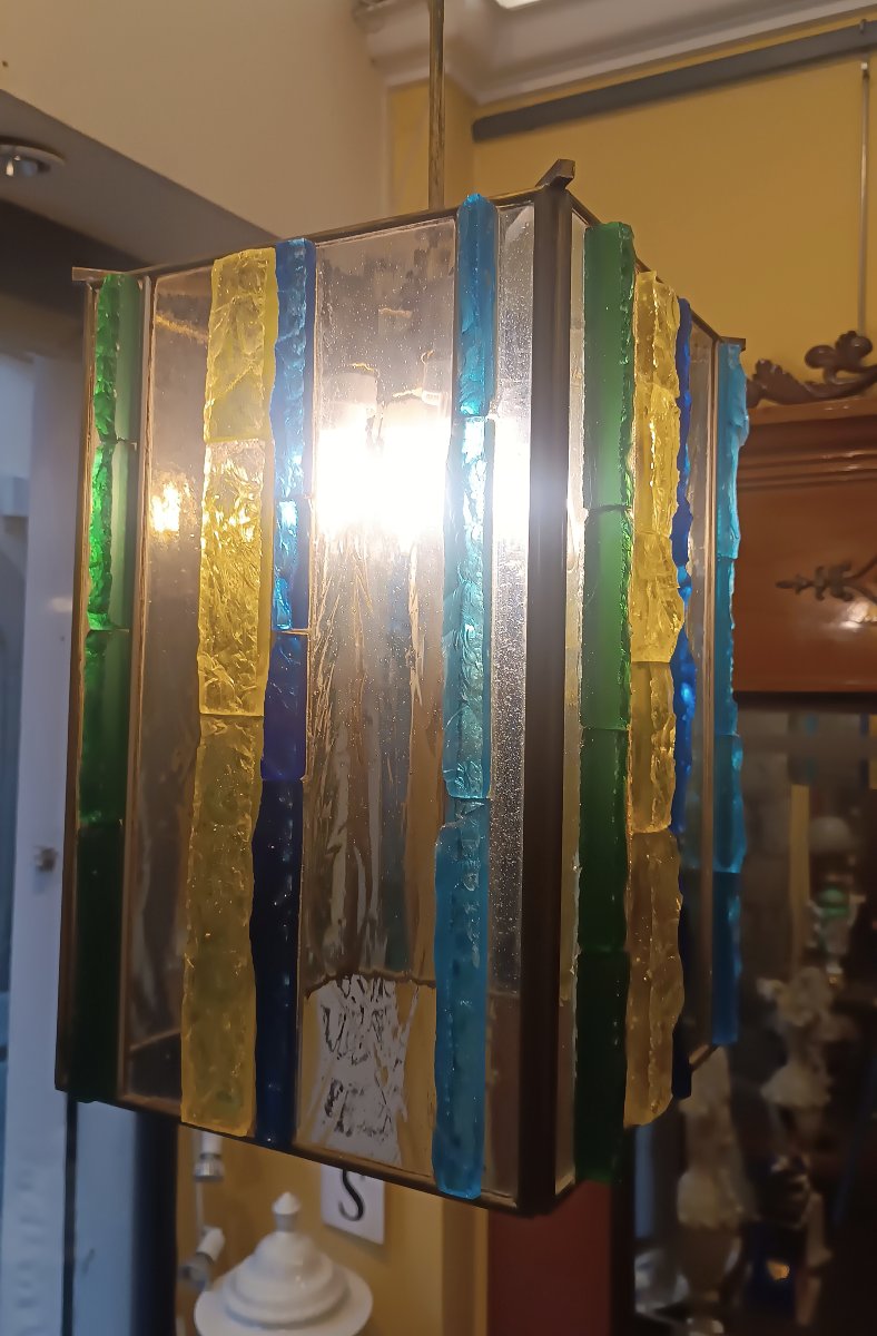 LAMPADARIO IN VETRO MULTICOLORE POLLONI ANNI '60 -photo-4