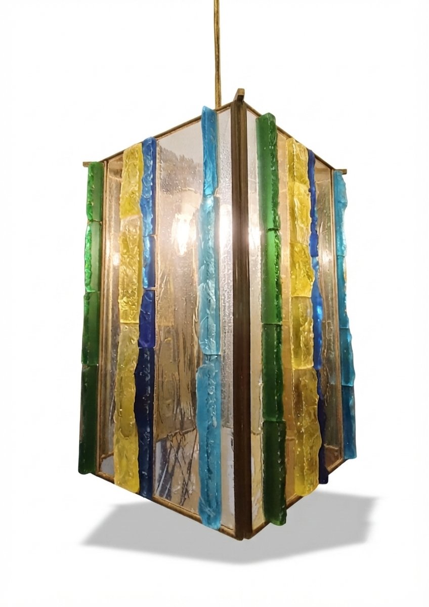 LAMPADARIO IN VETRO MULTICOLORE POLLONI ANNI '60 