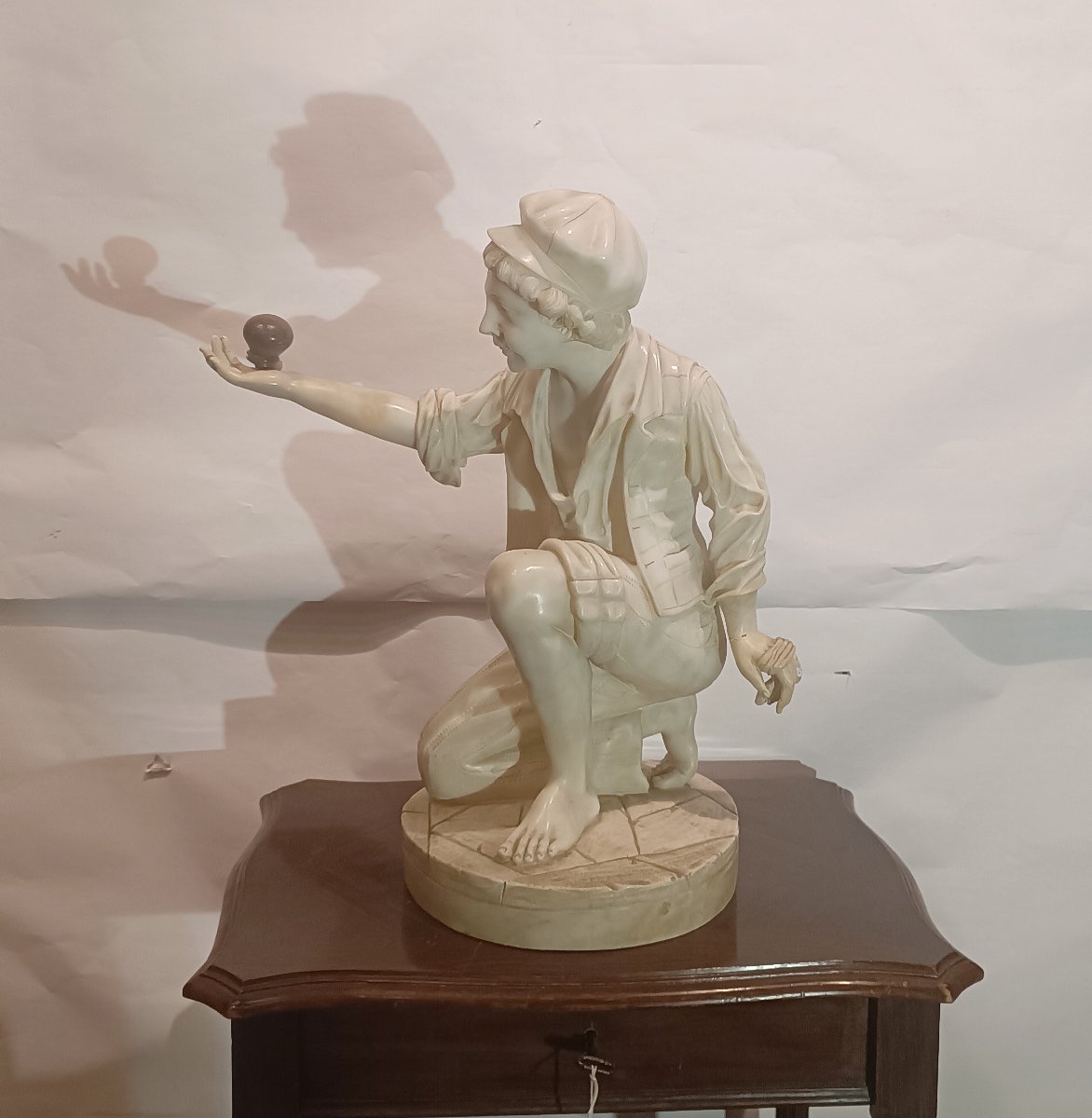 SCULTURA IN ALABASTRO "RAGAZZO CON TROTTOLA" SECONDA META' XIX SECOLO -photo-2