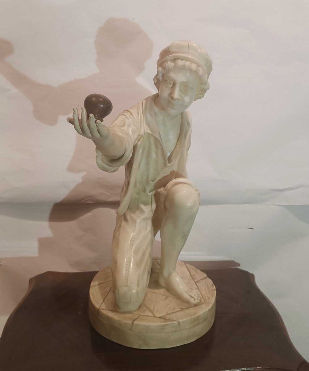 SCULTURA IN ALABASTRO "RAGAZZO CON TROTTOLA" SECONDA META' XIX SECOLO -photo-3