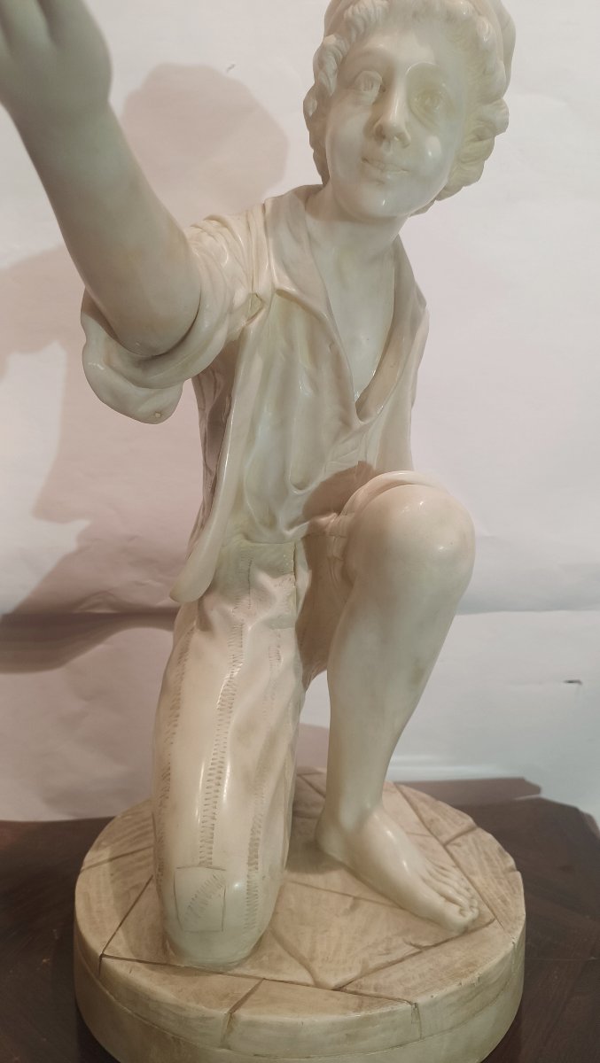 SCULTURA IN ALABASTRO "RAGAZZO CON TROTTOLA" SECONDA META' XIX SECOLO -photo-1