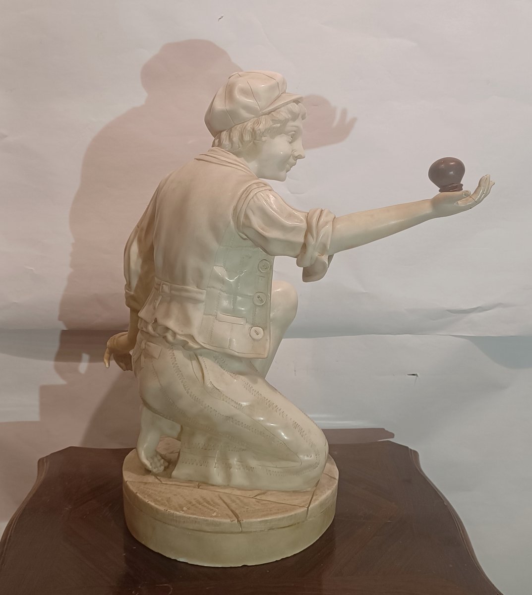 SCULTURA IN ALABASTRO "RAGAZZO CON TROTTOLA" SECONDA META' XIX SECOLO -photo-3