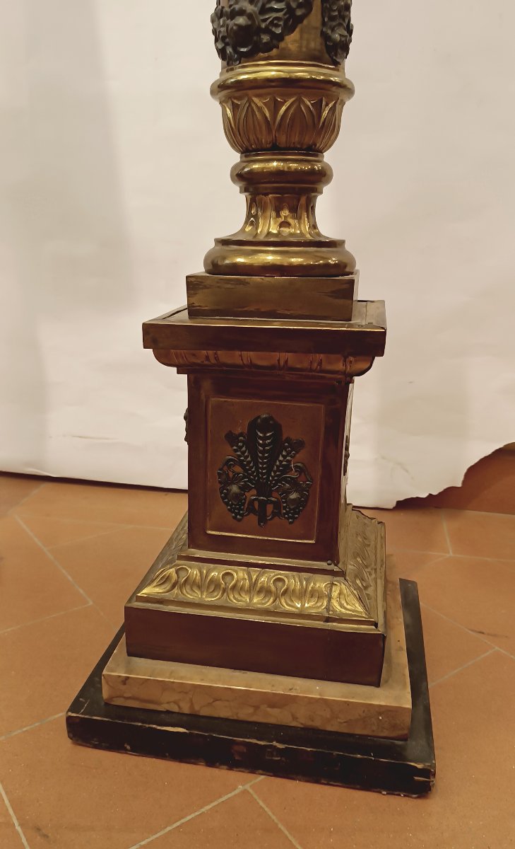 COPPIA DI COLONNE IN LEGNO E TOLLA DORATA FINE XIX SECOLO-photo-2