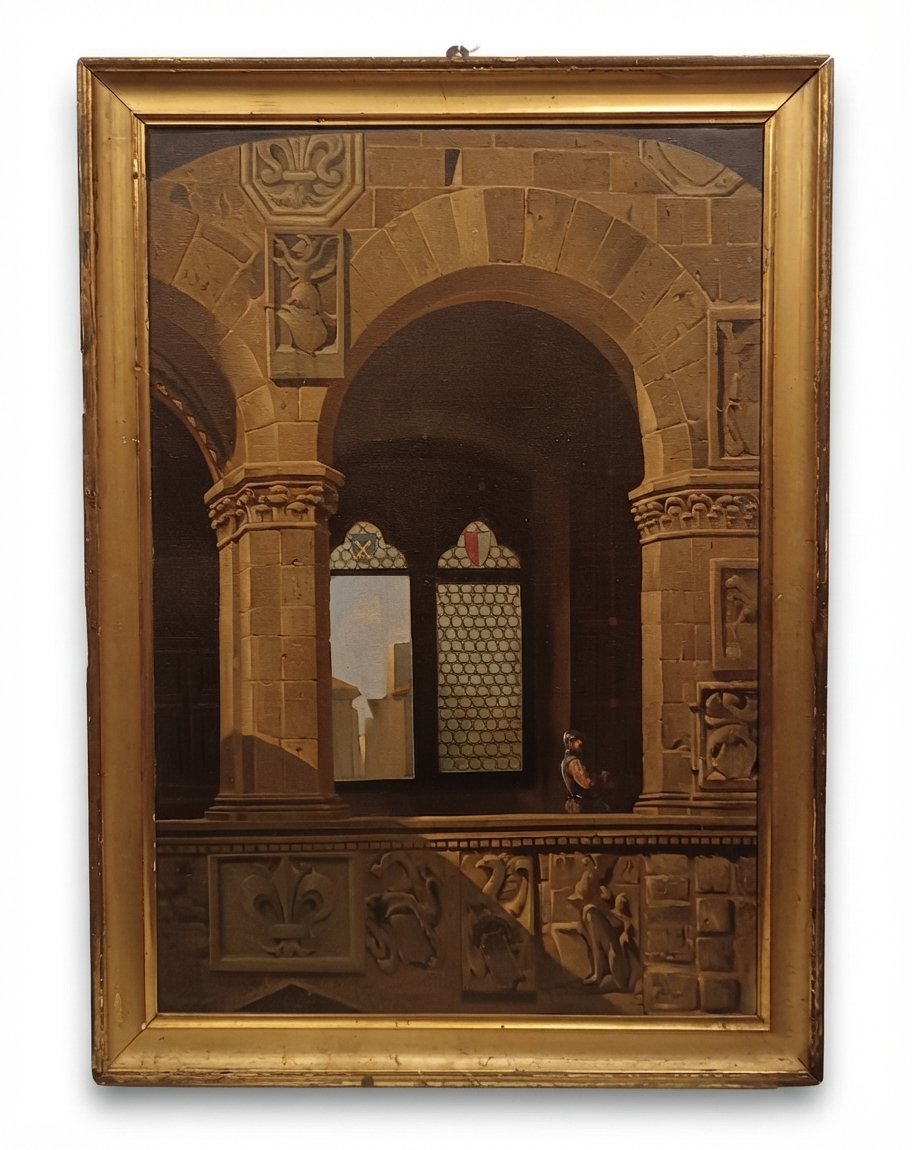 DIPINTO CON INTERNO DEL BARGELLO DI FIRENZE META' XIX SECOLO 