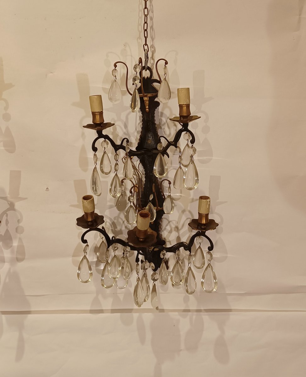 COPPIA DI APPLIQUES IN BRONZO E CRISTALLI PRIMI XX SECOLO -photo-2