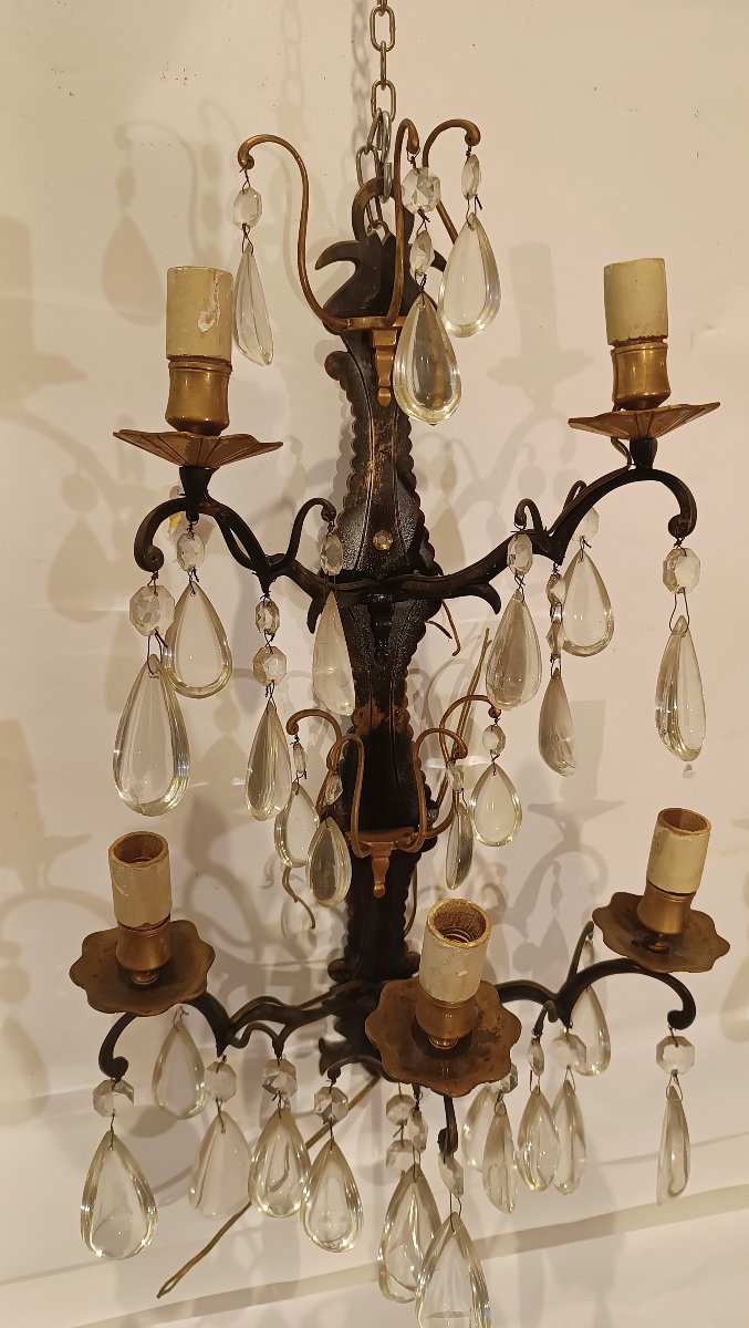 COPPIA DI APPLIQUES IN BRONZO E CRISTALLI PRIMI XX SECOLO -photo-4