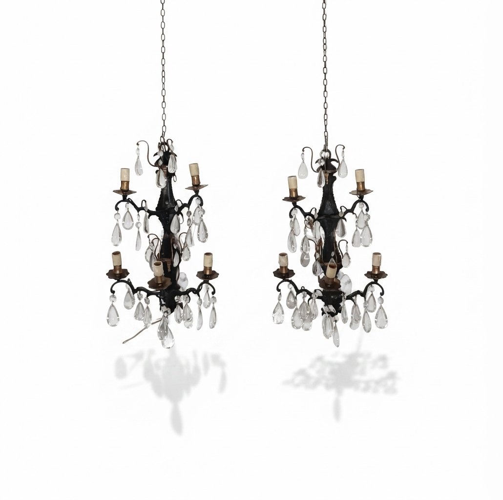 COPPIA DI APPLIQUES IN BRONZO E CRISTALLI PRIMI XX SECOLO 