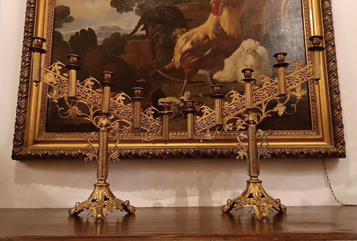 COPPIA DI CANDELABRI DORATI META' XIX SECOLO-photo-2