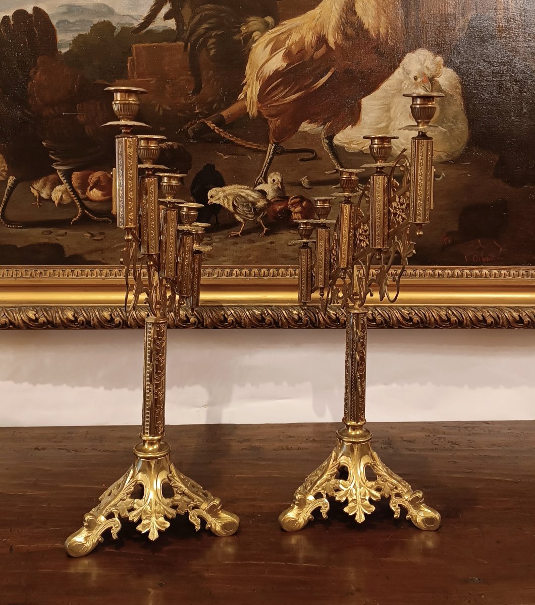COPPIA DI CANDELABRI DORATI META' XIX SECOLO-photo-3
