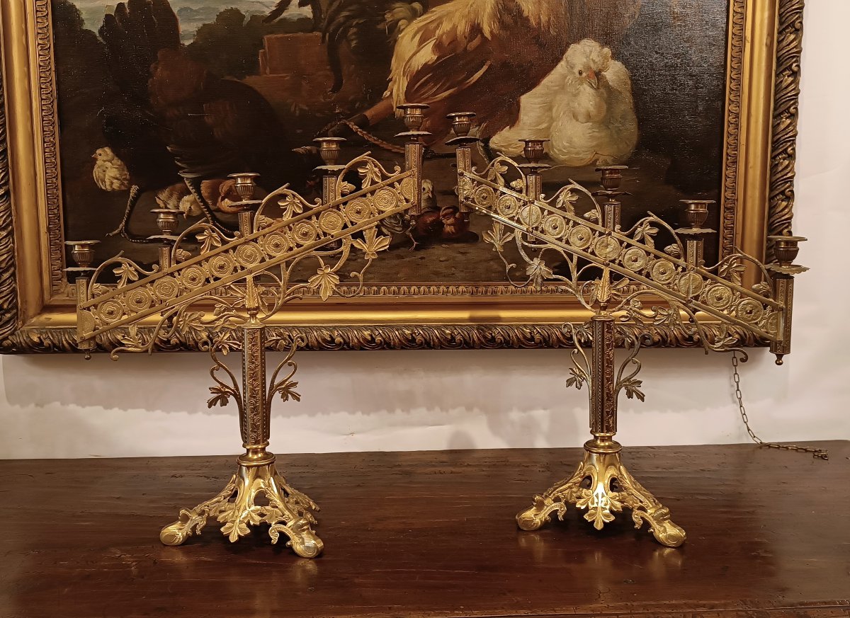 COPPIA DI CANDELABRI DORATI META' XIX SECOLO-photo-5