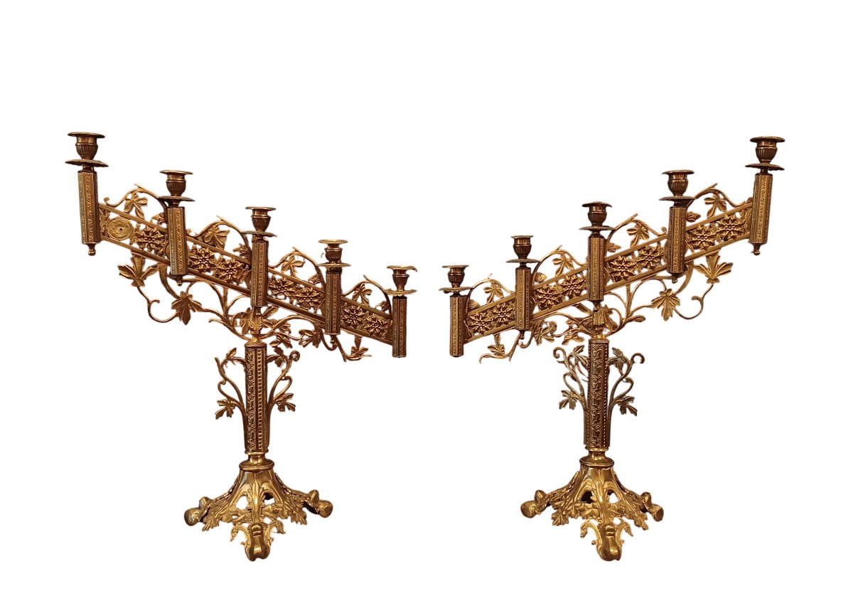 COPPIA DI CANDELABRI DORATI META' XIX SECOLO