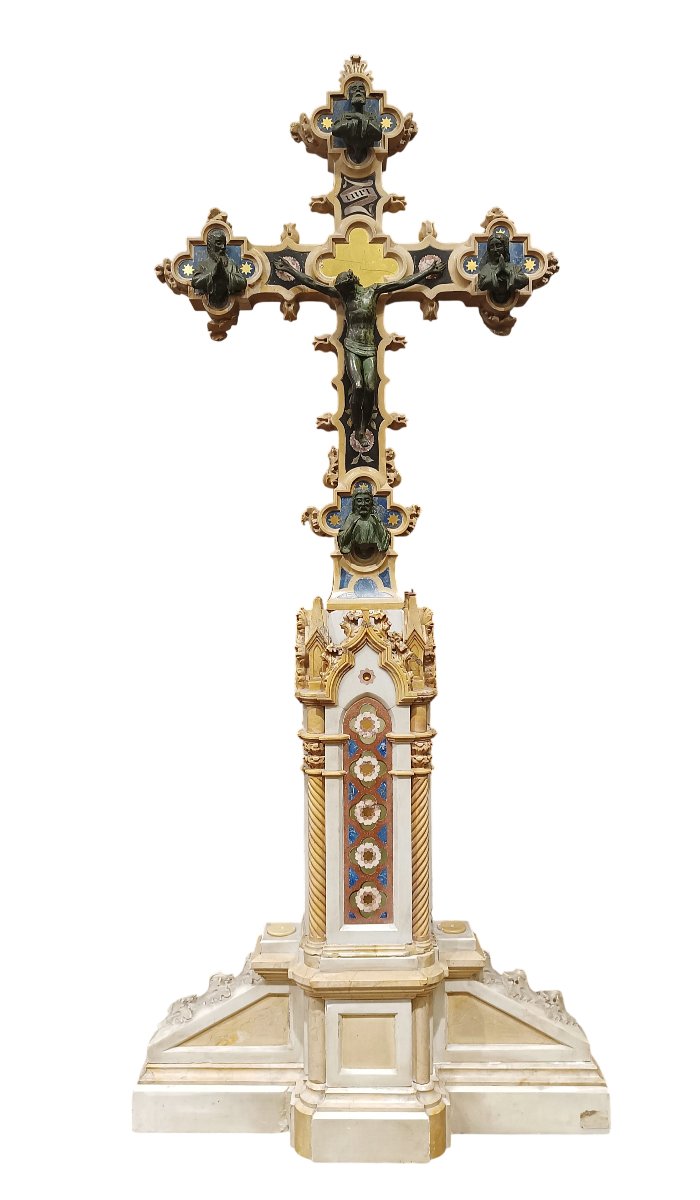 CROCIFISSO IN MARMO E PIETRE DURE META' XIX SECOLO