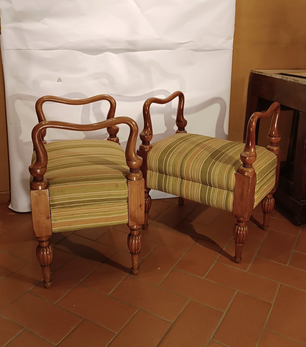 COPPIA DI SGABELLI BIEDERMEIER META' XIX SECOLO-photo-2