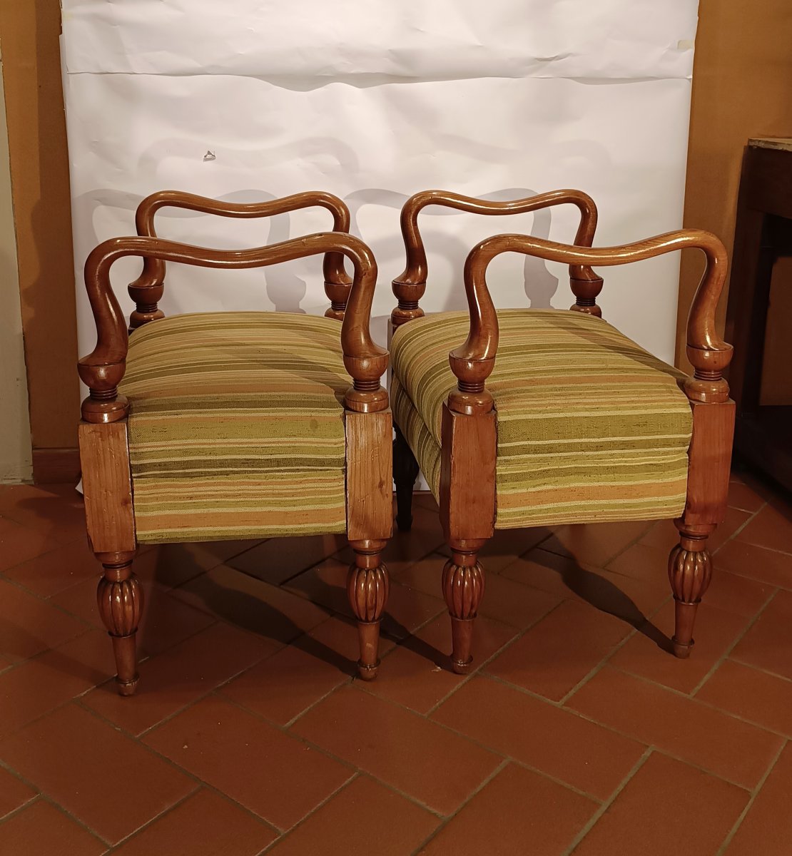 COPPIA DI SGABELLI BIEDERMEIER META' XIX SECOLO-photo-4