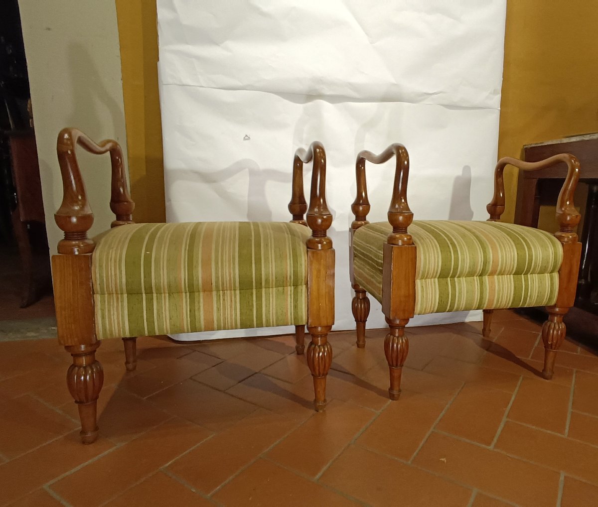 COPPIA DI SGABELLI BIEDERMEIER META' XIX SECOLO-photo-2