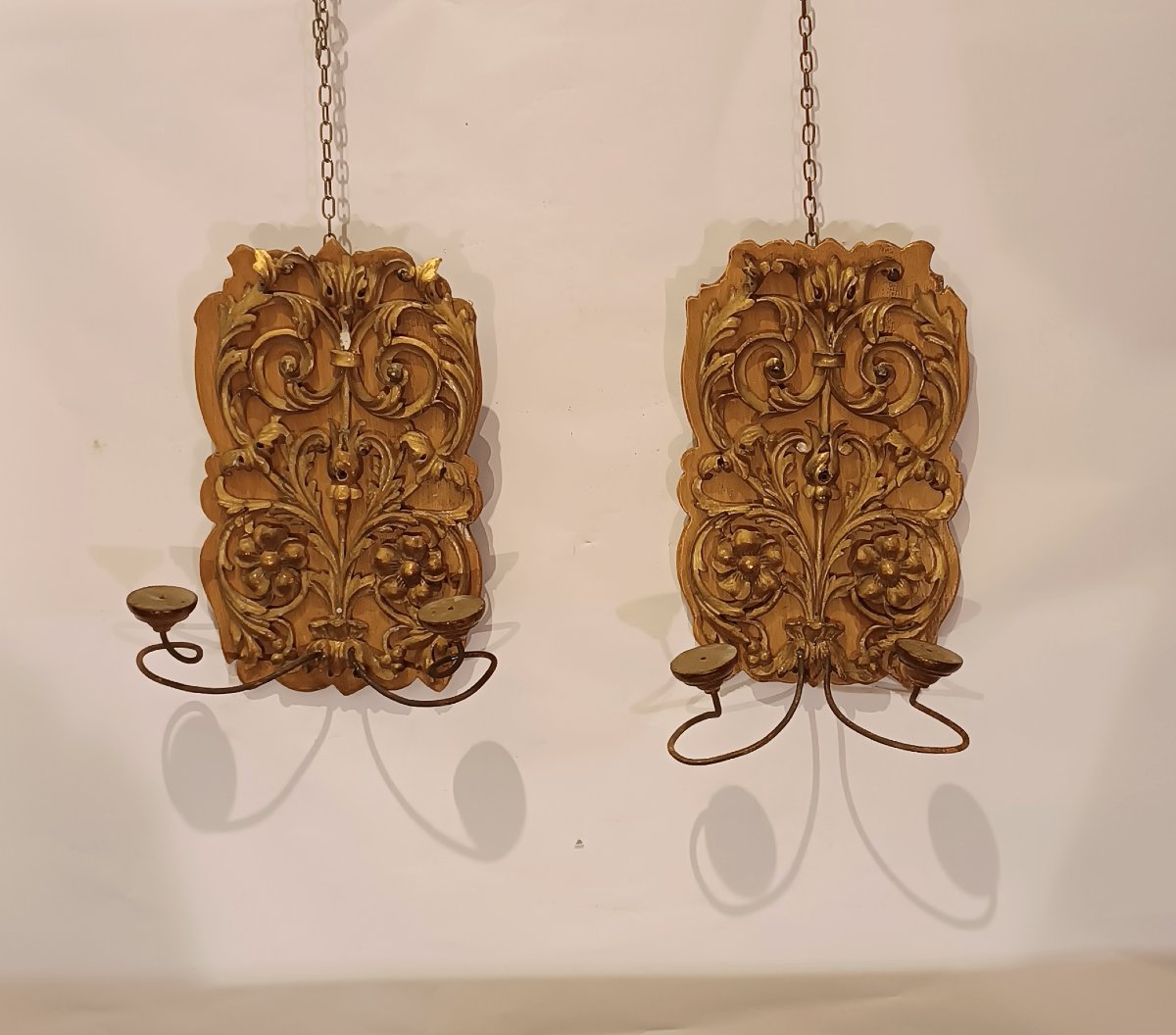 COPPIA DI APPLIQUES IN LEGNO DORATO FINE XVIII SECOLO-photo-1
