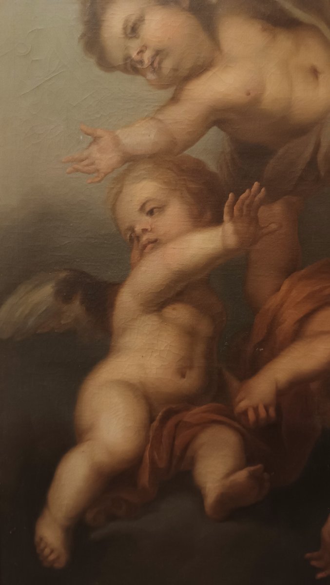 DIPINTO CON AMORINI VOLANTI INIZI XVIII SECOLO-photo-3