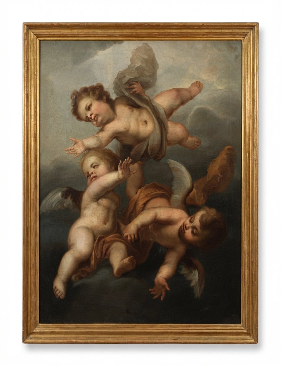 DIPINTO CON AMORINI VOLANTI INIZI XVIII SECOLO