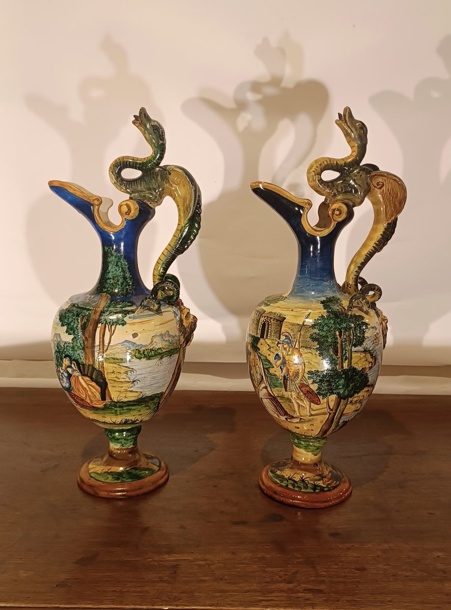 COPPIA DI VERSATOI ISTORIATI URBINO SECONDA META' DEL XIX SECOLO-photo-5