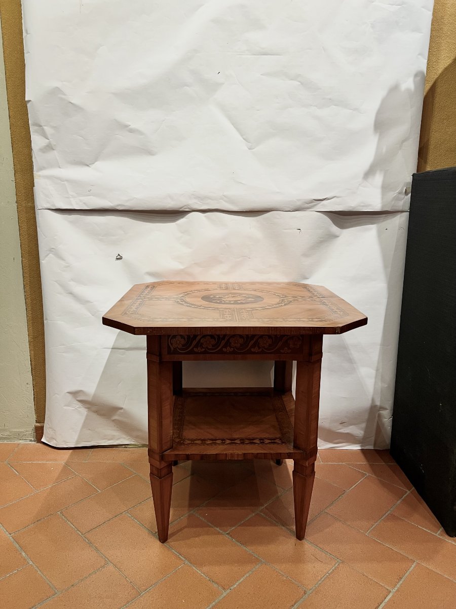 TAVOLINO INTARSIATO STILE LUIGI XVI SECONDA META' XIX SECOLO -photo-2